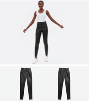 New Look Tall 2 Pack Black Leather-Look Zip Leggings
